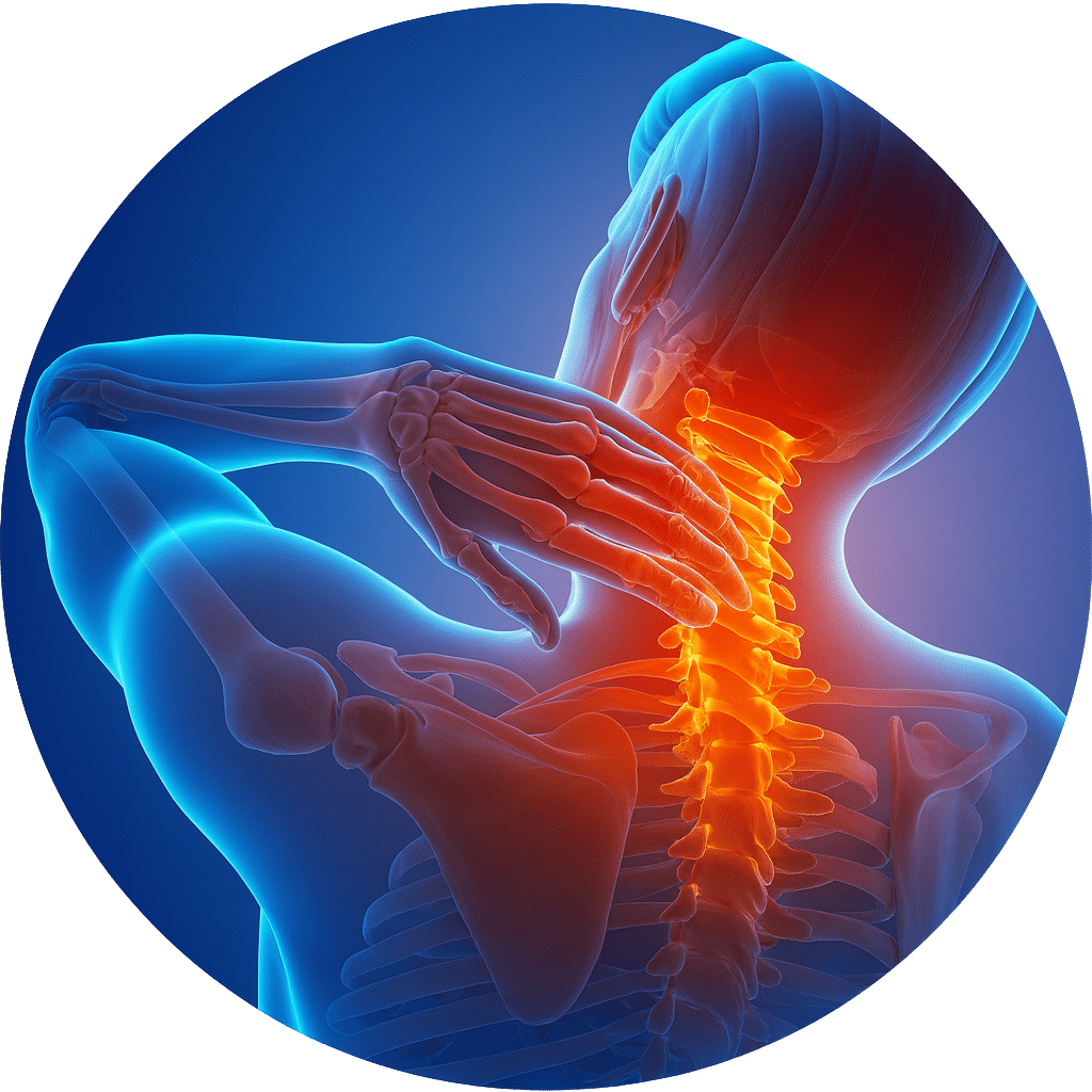 Illustration of neck and upper spine pain after a sports injury